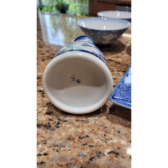 Matching Set (12) ASIAN Bamboo Porcelain Rice Bowls/2 Sushi Plates/1 Vase - Picture 12 of 16